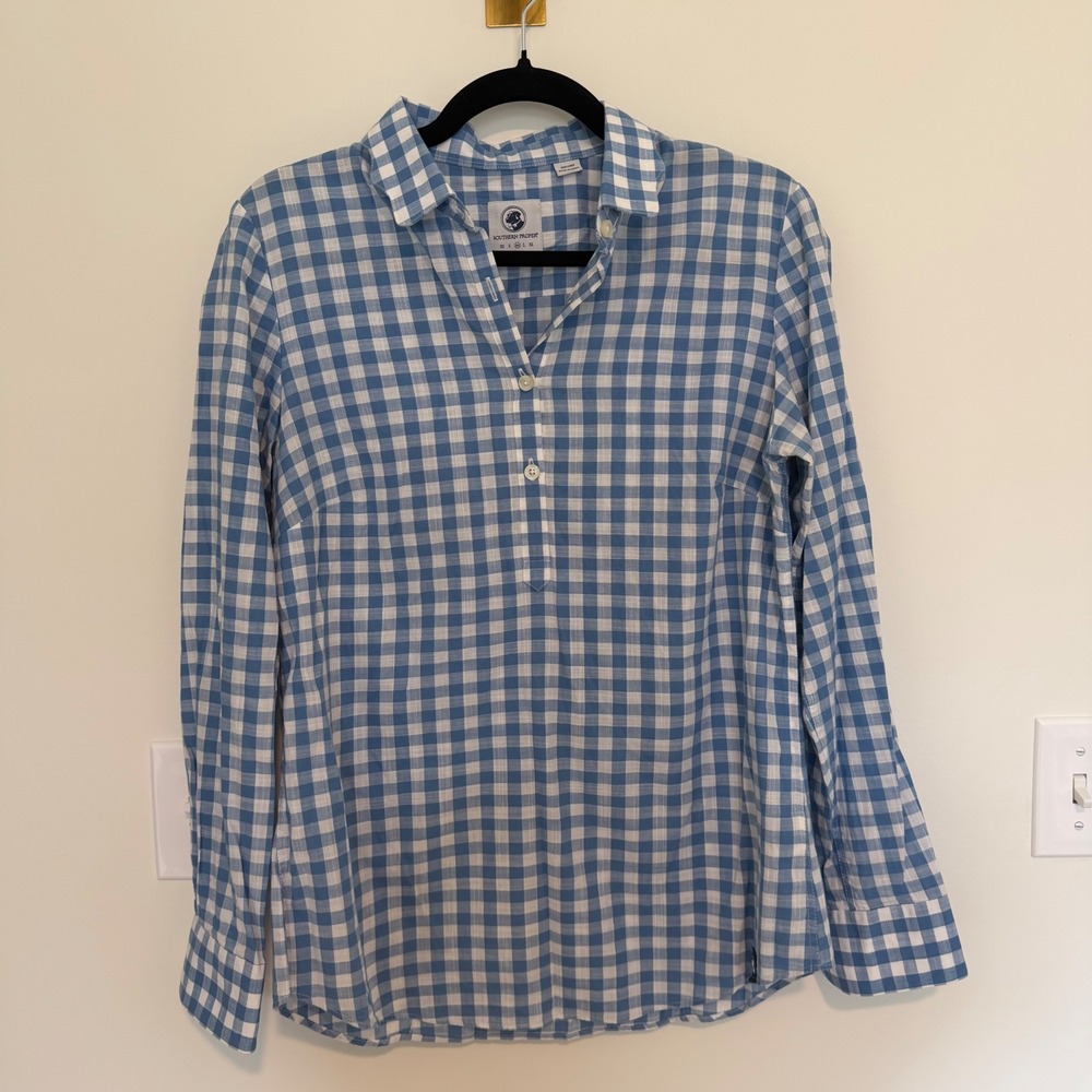 Southern Proper Womens Blue Gingham Check Shirt Long Sleeve Size Medium RN122975